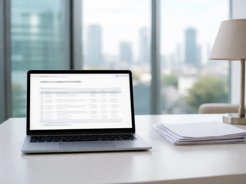 Laptop and documents on an office desk with blurred SEC-style filing page, symbolizing insider verification.