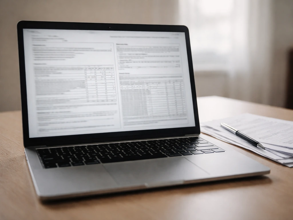 Close-up of a laptop showing blurred SEC EDGAR filing documents and insider transaction forms
