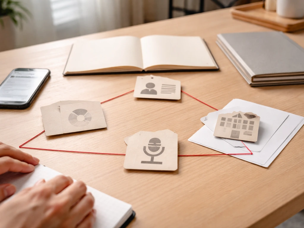 Close-up of a desk with a smartphone, notebook, and scattered documents symbolizing triangulating net worth sources.