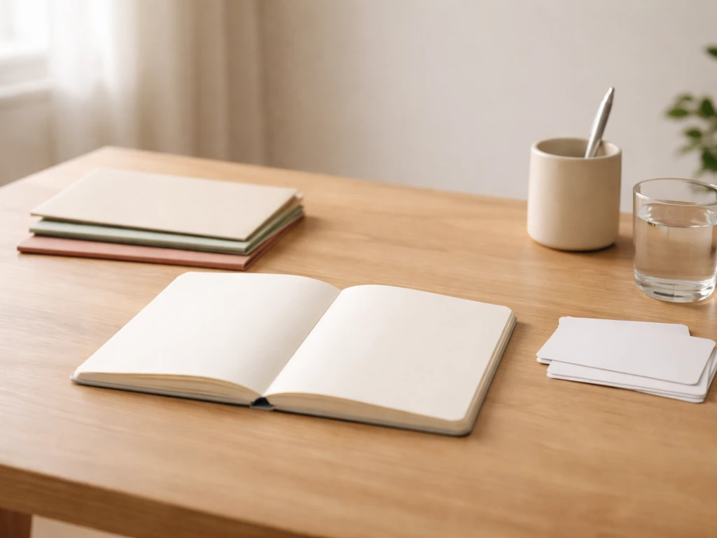 Minimal desk scene with a notebook and envelopes representing known and unknown financial items