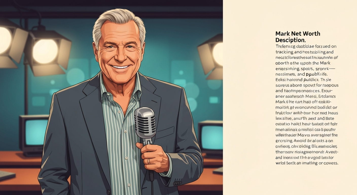 Stylized editorial portrait of Mark DeCarlo as a friendly TV host holding a microphone against a softly lit studio background